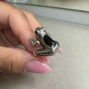 Onyx Frog Sterling Silver Ring